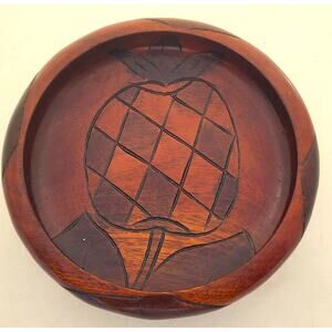 BOWL-Wood-Hand Carved-Trinket Dish-Display-Pineapple Design-6" Diameter